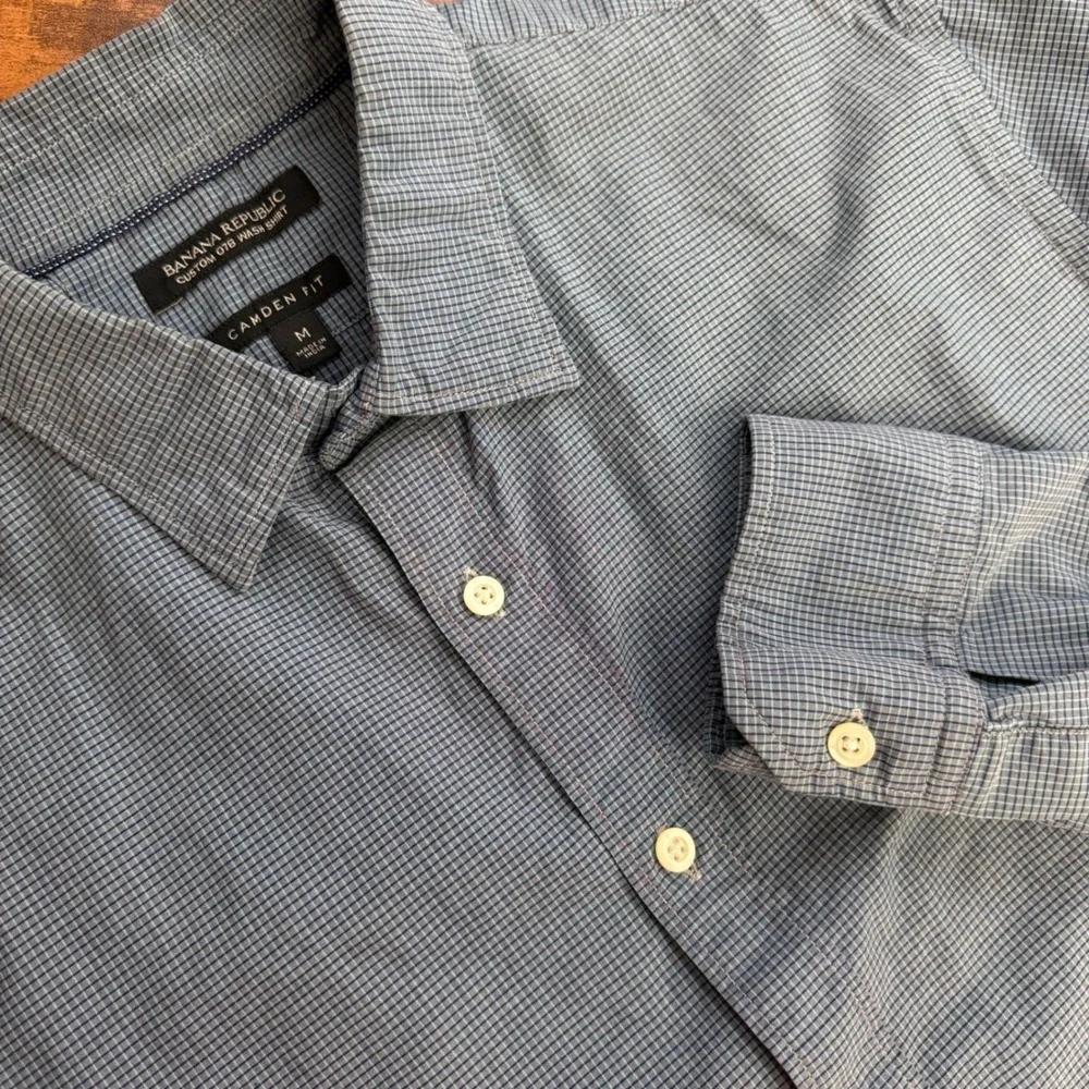 Banana Republic Camden‎ Fit Custom 078 Wash Shirt Mens Blue Checkered